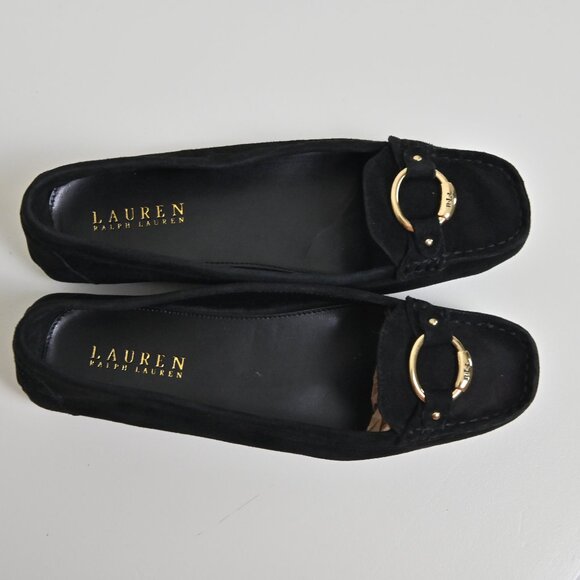 Lauren Ralph Lauren Candace Gold Ring Black Suede Ballet Flats Women's US9.5 UK7 - Picture 3 of 16